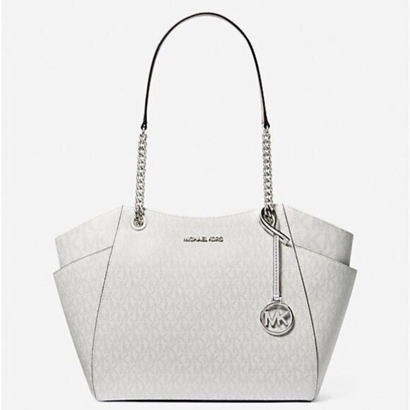 New Michael Kors Jet Set Large Logo Shoulder Bag Silver (Argent) - Picture 1 of 3